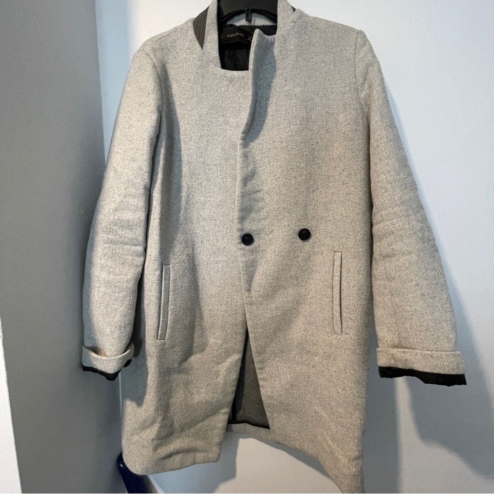 Zara Collarless Gray Long Line Jacket